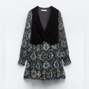 Zara Black and Blue Floral Long Sleeve Dress